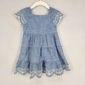 Gymboree Chambray Dress Girls 2T Blue Eyelette Cap Sleeve Tiered Scalloped